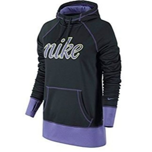 Nike All Time Script Logo Pullover Hooded Sweatshirt Black Purple - Picture 10 of 10